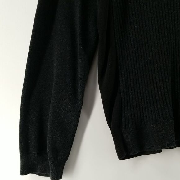 Calvin Klein Sweater Women's Large Raised Strip V Neck Long Sleeved Cotton Black - Picture 4 of 10